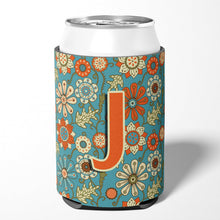 Load image into Gallery viewer, Letter J Flowers Retro Blue Can or Bottle Hugger CJ2012-JCC