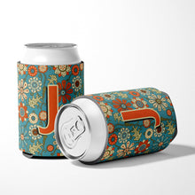 Load image into Gallery viewer, Letter J Flowers Retro Blue Can or Bottle Hugger CJ2012-JCC