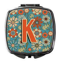 Load image into Gallery viewer, Letter K Flowers Retro Blue Compact Mirror – Stylish Purse Mirror with Artistic Covers CJ2012-KSCM