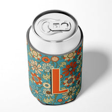 Load image into Gallery viewer, Letter L Flowers Retro Blue Can or Bottle Hugger CJ2012-LCC