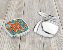 Load image into Gallery viewer, Letter M Flowers Retro Blue Compact Mirror – Stylish Purse Mirror with Artistic Covers CJ2012-MSCM