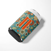 Load image into Gallery viewer, Letter N Flowers Retro Blue Can or Bottle Hugger CJ2012-NCC