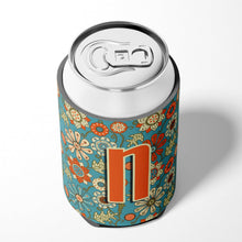 Load image into Gallery viewer, Letter N Flowers Retro Blue Can or Bottle Hugger CJ2012-NCC