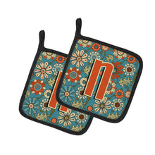 Load image into Gallery viewer, Letter N Flowers Retro Blue Pot Holders - Set of 2 - Heat-Resistant Kitchen Essentials CJ2012-NPTHD