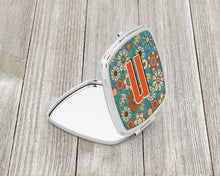 Load image into Gallery viewer, Letter N Flowers Retro Blue Compact Mirror – Stylish Purse Mirror with Artistic Covers CJ2012-NSCM