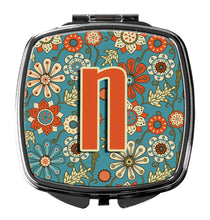 Load image into Gallery viewer, Letter N Flowers Retro Blue Compact Mirror – Stylish Purse Mirror with Artistic Covers CJ2012-NSCM