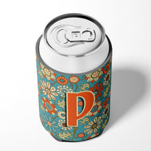Load image into Gallery viewer, Letter P Flowers Retro Blue Can or Bottle Hugger CJ2012-PCC