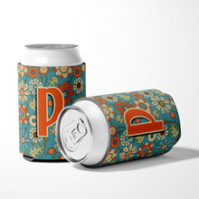 Load image into Gallery viewer, Letter P Flowers Retro Blue Can or Bottle Hugger CJ2012-PCC