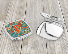 Load image into Gallery viewer, Letter P Flowers Retro Blue Compact Mirror – Stylish Purse Mirror with Artistic Covers CJ2012-PSCM