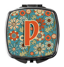 Load image into Gallery viewer, Letter P Flowers Retro Blue Compact Mirror – Stylish Purse Mirror with Artistic Covers CJ2012-PSCM