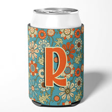 Load image into Gallery viewer, Letter R Flowers Retro Blue Can or Bottle Hugger CJ2012-RCC