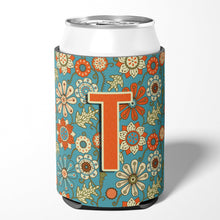 Load image into Gallery viewer, Letter T Flowers Retro Blue Can or Bottle Hugger CJ2012-TCC