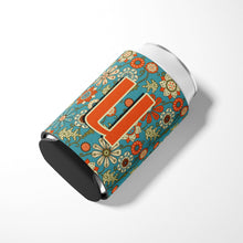 Load image into Gallery viewer, Letter U Flowers Retro Blue Can or Bottle Hugger CJ2012-UCC