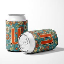 Load image into Gallery viewer, Letter U Flowers Retro Blue Can or Bottle Hugger CJ2012-UCC