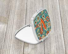 Load image into Gallery viewer, Letter V Flowers Retro Blue Compact Mirror – Stylish Purse Mirror with Artistic Covers CJ2012-VSCM