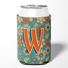 Load image into Gallery viewer, Letter W Flowers Retro Blue Can or Bottle Hugger CJ2012-WCC