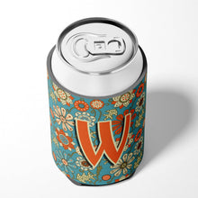 Load image into Gallery viewer, Letter W Flowers Retro Blue Can or Bottle Hugger CJ2012-WCC
