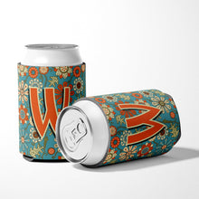 Load image into Gallery viewer, Letter W Flowers Retro Blue Can or Bottle Hugger CJ2012-WCC