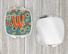 Load image into Gallery viewer, Letter W Flowers Retro Blue Compact Mirror – Stylish Purse Mirror with Artistic Covers CJ2012-WSCM