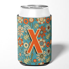 Load image into Gallery viewer, Letter X Flowers Retro Blue Can or Bottle Hugger CJ2012-XCC