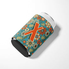 Load image into Gallery viewer, Letter X Flowers Retro Blue Can or Bottle Hugger CJ2012-XCC