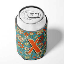 Load image into Gallery viewer, Letter X Flowers Retro Blue Can or Bottle Hugger CJ2012-XCC