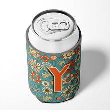 Load image into Gallery viewer, Letter Y Flowers Retro Blue Can or Bottle Hugger CJ2012-YCC