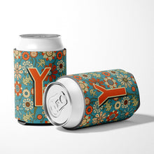 Load image into Gallery viewer, Letter Y Flowers Retro Blue Can or Bottle Hugger CJ2012-YCC