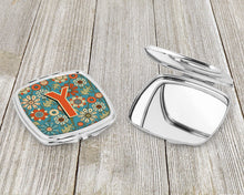 Load image into Gallery viewer, Letter Y Flowers Retro Blue Compact Mirror – Stylish Purse Mirror with Artistic Covers CJ2012-YSCM
