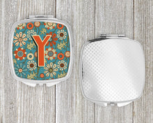 Load image into Gallery viewer, Letter Y Flowers Retro Blue Compact Mirror – Stylish Purse Mirror with Artistic Covers CJ2012-YSCM
