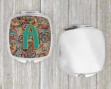 Load image into Gallery viewer, Letter A Retro Tribal Alphabet Initial Compact Mirror – Stylish Purse Mirror with Artistic Covers CJ2013-ASCM