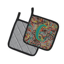 Load image into Gallery viewer, Letter C Retro Tribal Alphabet Initial Pot Holders - Set of 2 - Heat-Resistant Kitchen Essentials CJ2013-CPTHD