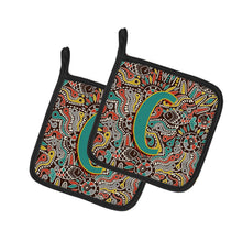 Load image into Gallery viewer, Letter C Retro Tribal Alphabet Initial Pot Holders - Set of 2 - Heat-Resistant Kitchen Essentials CJ2013-CPTHD