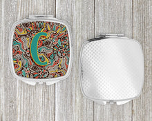 Load image into Gallery viewer, Letter C Retro Tribal Alphabet Initial Compact Mirror – Stylish Purse Mirror with Artistic Covers CJ2013-CSCM