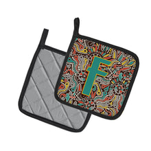 Load image into Gallery viewer, Letter F Retro Tribal Alphabet Initial Pot Holders - Set of 2 - Heat-Resistant Kitchen Essentials CJ2013-FPTHD