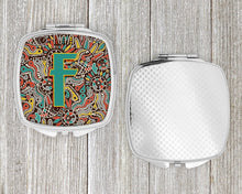 Load image into Gallery viewer, Letter F Retro Tribal Alphabet Initial Compact Mirror – Stylish Purse Mirror with Artistic Covers CJ2013-FSCM