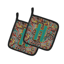 Load image into Gallery viewer, Letter H Retro Tribal Alphabet Initial Pot Holders - Set of 2 - Heat-Resistant Kitchen Essentials CJ2013-HPTHD