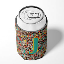 Load image into Gallery viewer, Letter J Retro Tribal Alphabet Initial Can or Bottle Hugger CJ2013-JCC