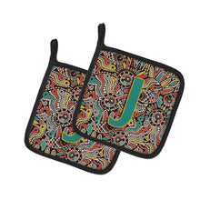 Load image into Gallery viewer, Letter J Retro Tribal Alphabet Initial Pot Holders - Set of 2 - Heat-Resistant Kitchen Essentials CJ2013-JPTHD