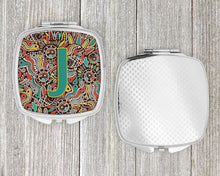 Load image into Gallery viewer, Letter J Retro Tribal Alphabet Initial Compact Mirror – Stylish Purse Mirror with Artistic Covers CJ2013-JSCM