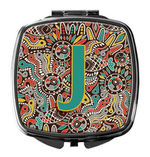 Load image into Gallery viewer, Letter J Retro Tribal Alphabet Initial Compact Mirror – Stylish Purse Mirror with Artistic Covers CJ2013-JSCM