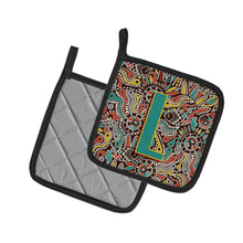 Load image into Gallery viewer, Letter L Retro Tribal Alphabet Initial Pot Holders - Set of 2 - Heat-Resistant Kitchen Essentials CJ2013-LPTHD