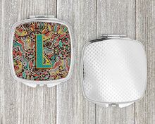 Load image into Gallery viewer, Letter L Retro Tribal Alphabet Initial Compact Mirror – Stylish Purse Mirror with Artistic Covers CJ2013-LSCM
