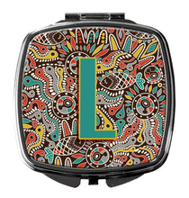 Load image into Gallery viewer, Letter L Retro Tribal Alphabet Initial Compact Mirror – Stylish Purse Mirror with Artistic Covers CJ2013-LSCM