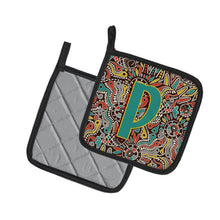 Load image into Gallery viewer, Letter P Retro Tribal Alphabet Initial Pot Holders - Set of 2 - Heat-Resistant Kitchen Essentials CJ2013-PPTHD