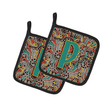 Load image into Gallery viewer, Letter P Retro Tribal Alphabet Initial Pot Holders - Set of 2 - Heat-Resistant Kitchen Essentials CJ2013-PPTHD