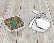 Load image into Gallery viewer, Letter P Retro Tribal Alphabet Initial Compact Mirror – Stylish Purse Mirror with Artistic Covers CJ2013-PSCM