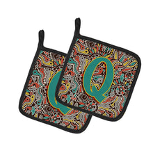 Load image into Gallery viewer, Letter Q Retro Tribal Alphabet Initial Pot Holders - Set of 2 - Heat-Resistant Kitchen Essentials CJ2013-QPTHD
