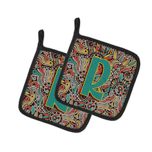 Load image into Gallery viewer, Letter R Retro Tribal Alphabet Initial Pot Holders - Set of 2 - Heat-Resistant Kitchen Essentials CJ2013-RPTHD