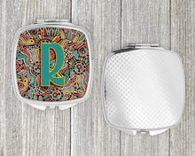 Load image into Gallery viewer, Letter R Retro Tribal Alphabet Initial Compact Mirror – Stylish Purse Mirror with Artistic Covers CJ2013-RSCM